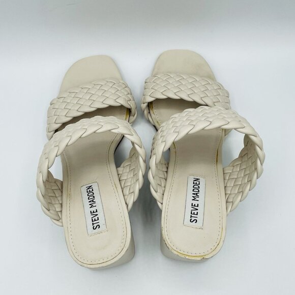Steve Madden Shoes Womens Size 8.5 M White Heel Daphnee Braided Sandal Slip On - Picture 8 of 11